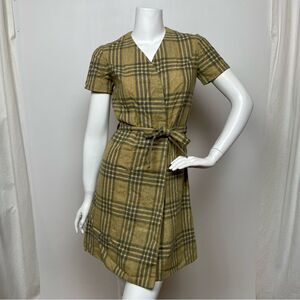 VINTAGE 60s Mod Plaid Mini Wrap Dress Wool Excellent Condition US Size 2